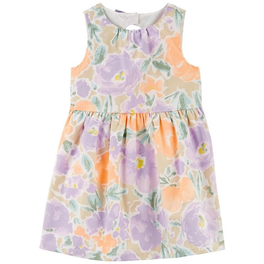 Carters Girls 5T Floral Watercolor Dress Sleeveless Bow Back Purple Orange NEW